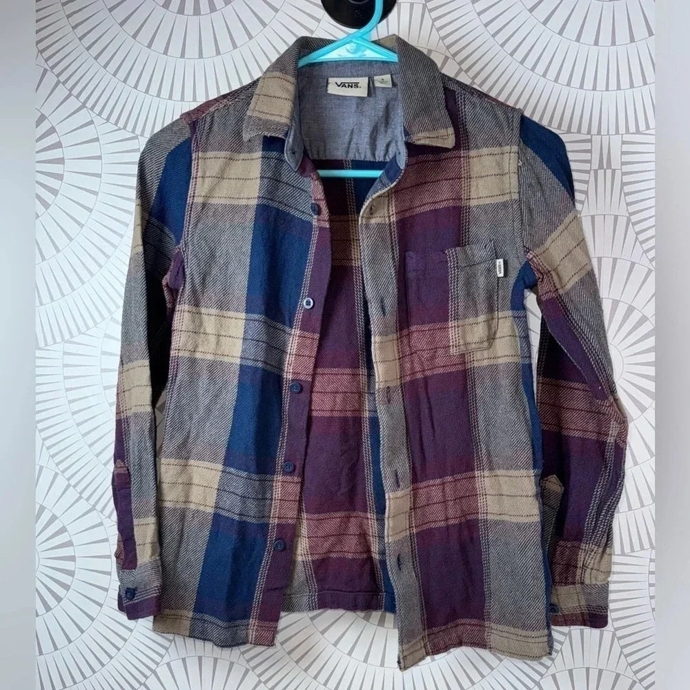 Vans Boys Plaid Button Up‎ Shirt Small